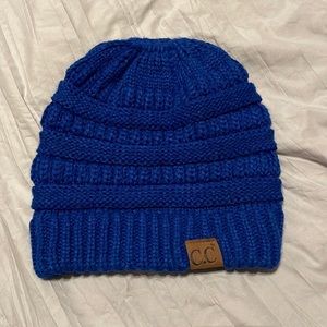 CC royal blue pony tail beanie